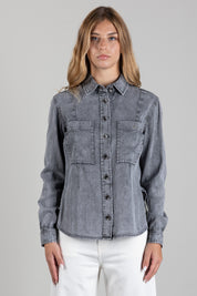 Patrizia Pepe Camicia In Denim con Tasche 8C0771 D0046 WASHED TEXTURED G