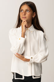 Elisabetta Franchi Bambina Camicia In Georgette con Logo Oro Colletto EFCA2760VI011 MILK