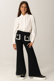 Elisabetta Franchi Bambina Camicia In Georgette con Logo Oro Colletto EFCA2760VI011 MILK