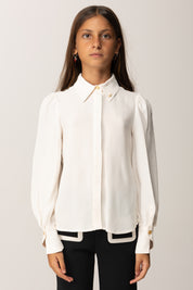 Elisabetta Franchi Bambina Camicia In Georgette con Logo Oro Colletto EFCA2760VI011 MILK