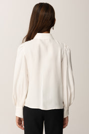 Elisabetta Franchi Bambina Camicia In Georgette con Logo Oro Colletto EFCA2760VI011 MILK