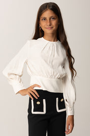 Elisabetta Franchi Bambina Camicia In Georgette con Logo Strass Cc All Over EFCA2710VI011 MILK