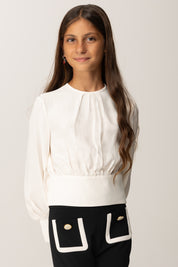 Elisabetta Franchi Bambina Camicia In Georgette con Logo Strass Cc All Over EFCA2710VI011 MILK