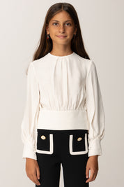 Elisabetta Franchi Bambina Camicia In Georgette con Logo Strass Cc All Over EFCA2710VI011 MILK