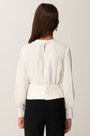Elisabetta Franchi Bambina Camicia In Georgette con Logo Strass Cc All Over EFCA2710VI011 MILK