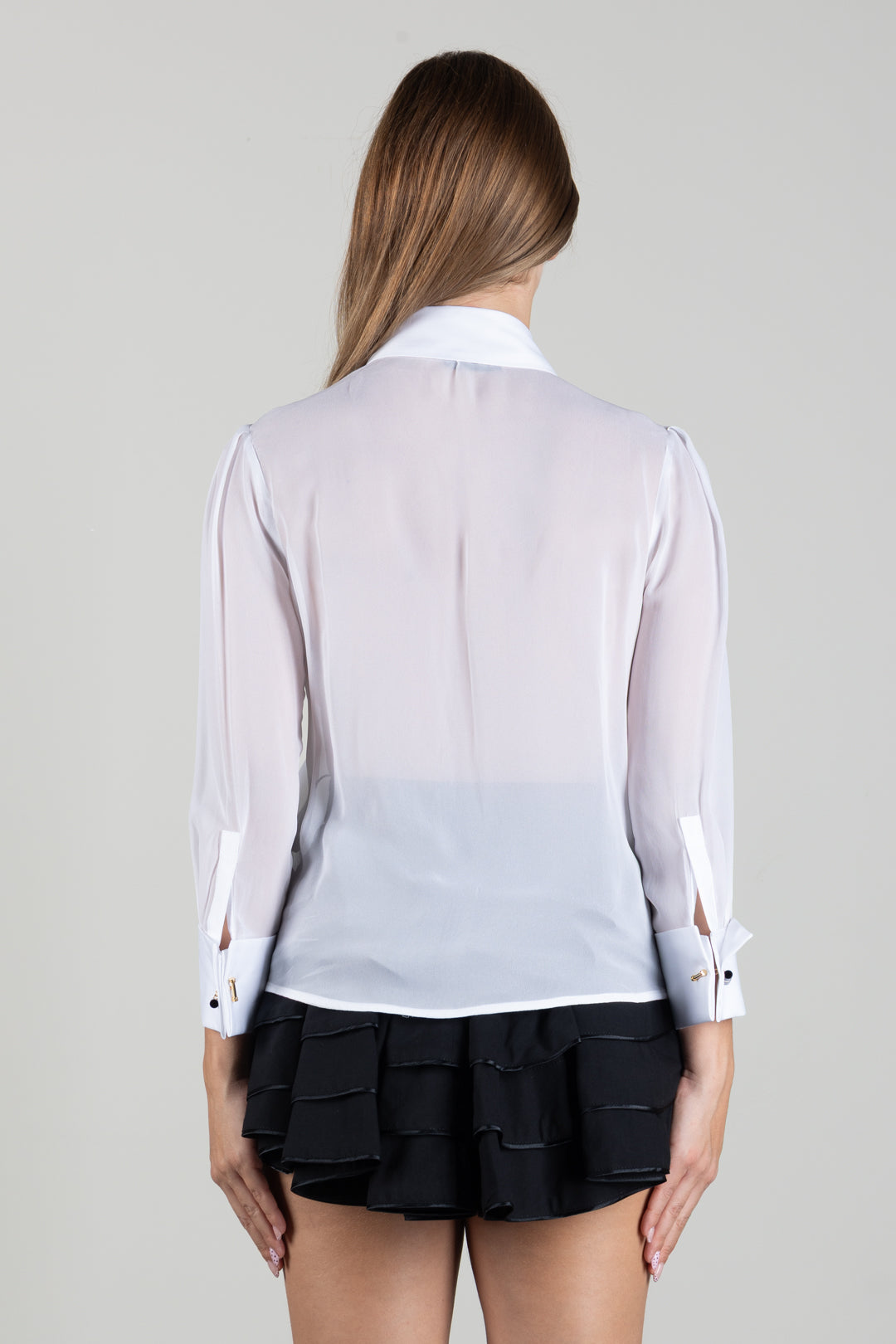 Elisabetta Franchi Camicia In Georgette con Maxi Ruches a Contrasto CA21067E2 AVORIO/NERO