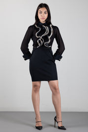 Elisabetta Franchi Camicia In Georgette con Maxi Ruches a Contrasto CA21067E2 NERO/BURRO