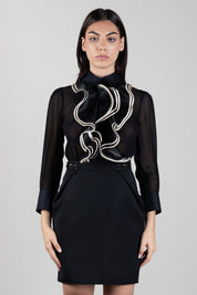 Elisabetta Franchi Camicia In Georgette con Maxi Ruches a Contrasto CA21067E2 NERO/BURRO