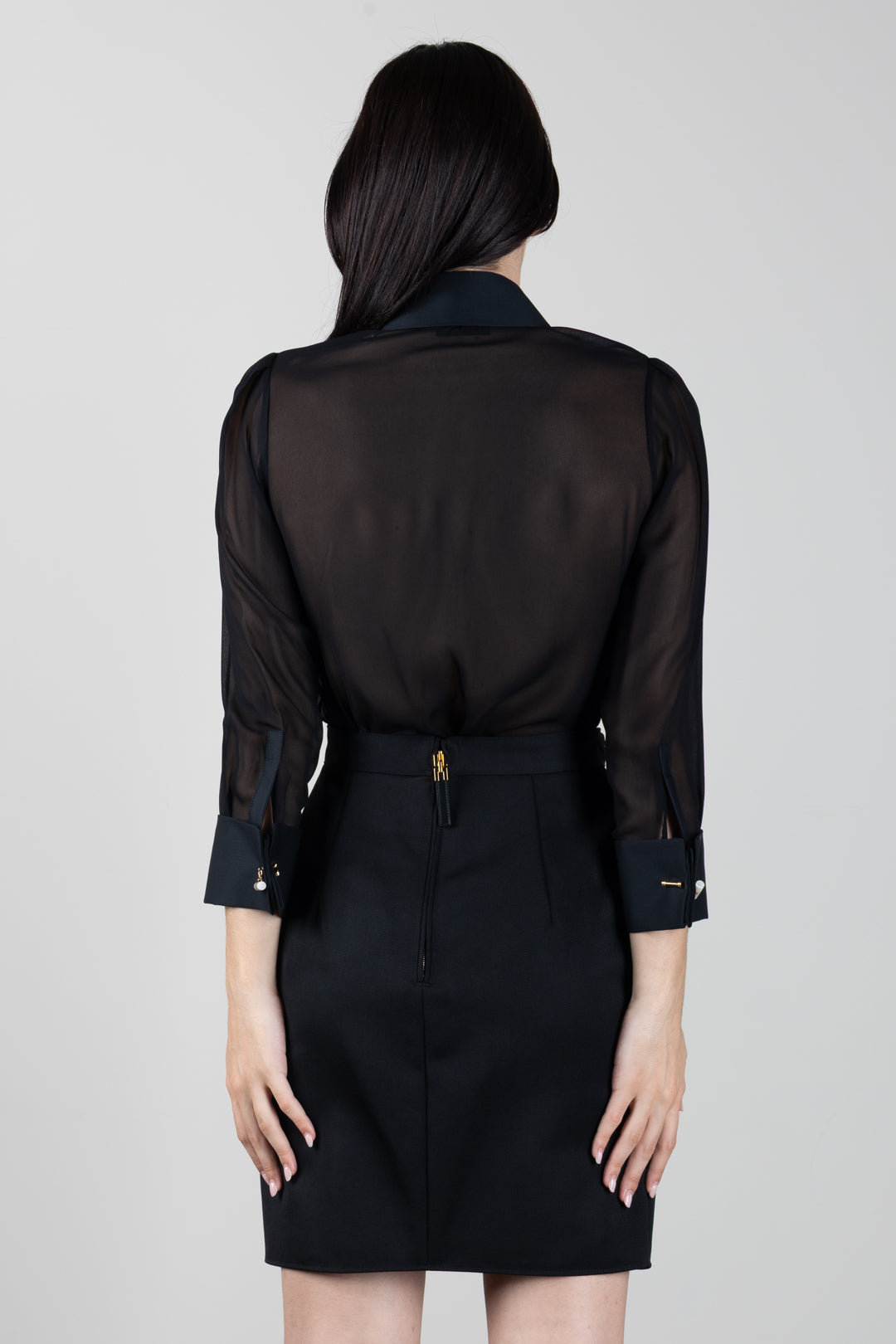 Elisabetta Franchi Camicia In Georgette con Maxi Ruches a Contrasto CA21067E2 NERO/BURRO