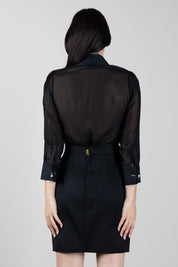 Elisabetta Franchi Camicia In Georgette con Maxi Ruches a Contrasto CA21067E2 NERO/BURRO