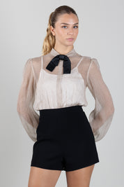 Elisabetta Franchi Bambina Camicia In Georgette con Micro Pois e Fiocco In Raso EFTA1210SE002.0121
