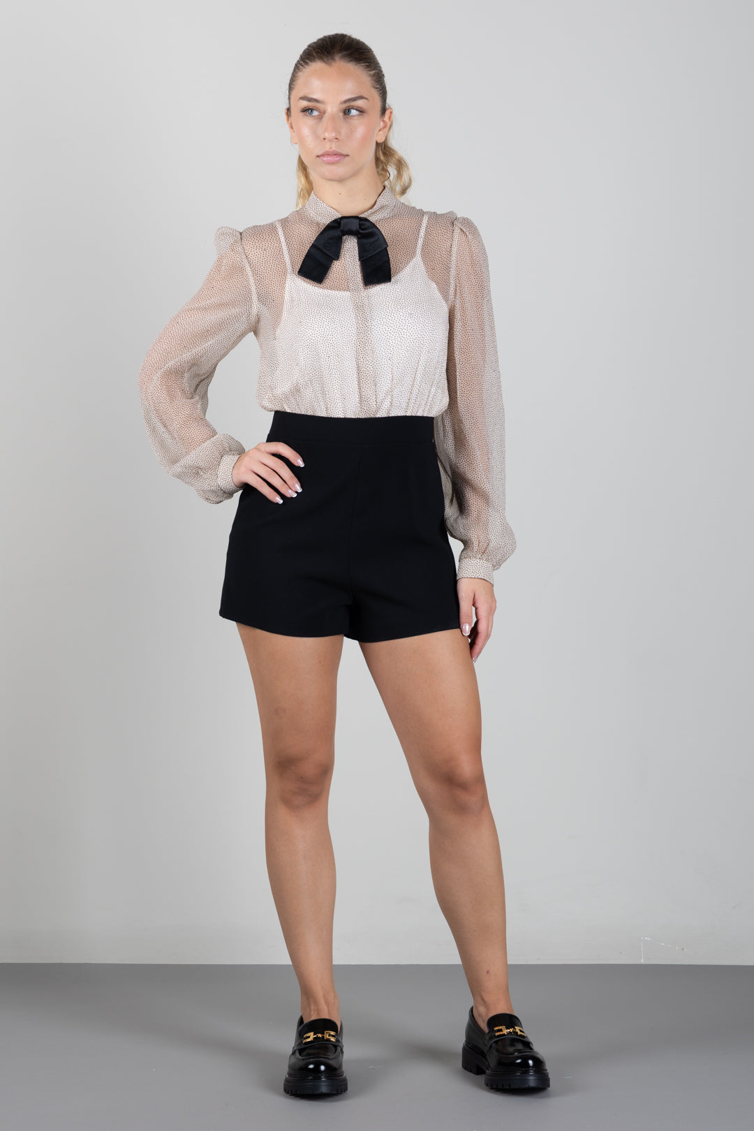 Elisabetta Franchi Bambina Camicia In Georgette con Micro Pois e Fiocco In Raso EFTA1210SE002.0121