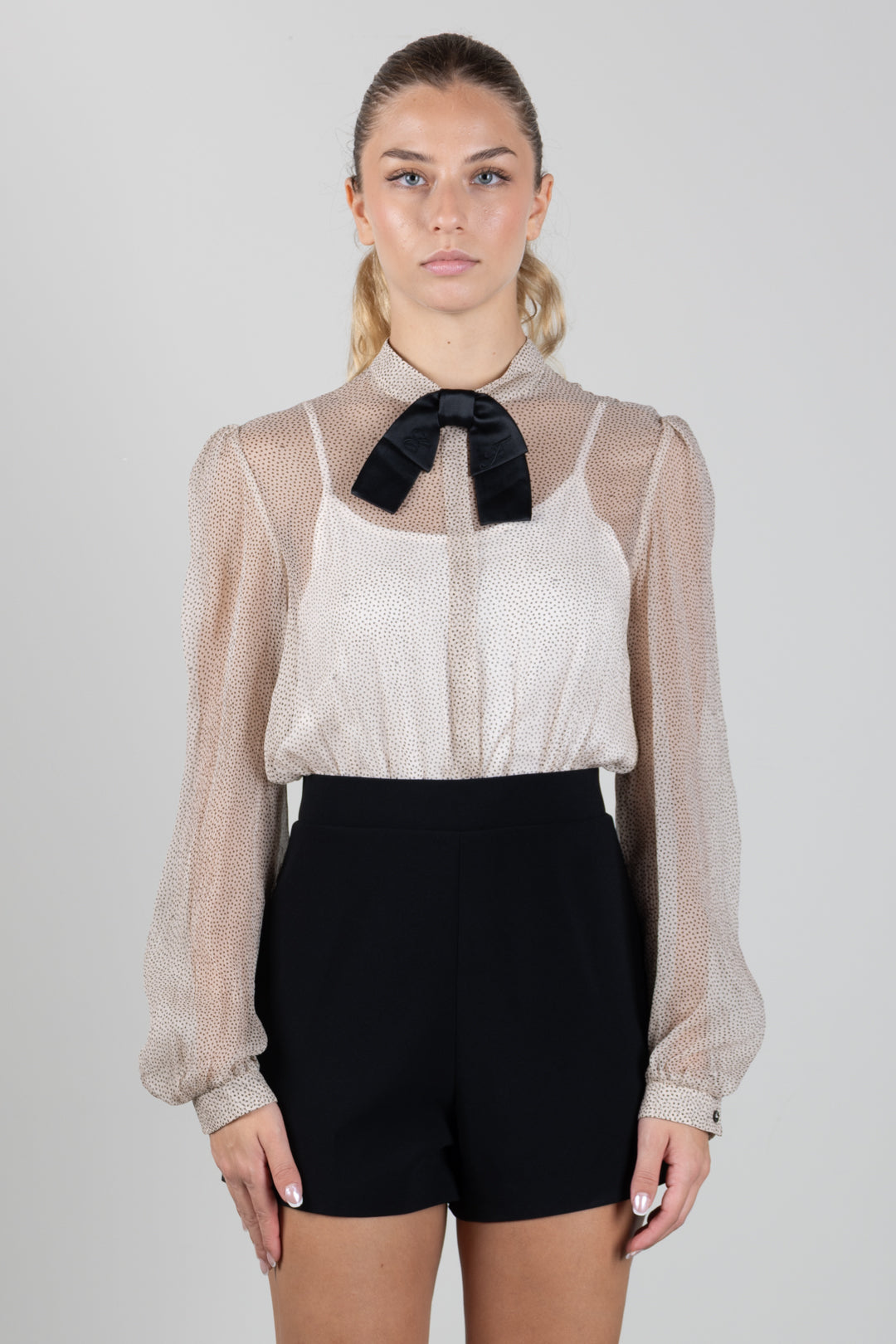 Elisabetta Franchi Bambina Camicia In Georgette con Micro Pois e Fiocco In Raso EFTA1210SE002.0121