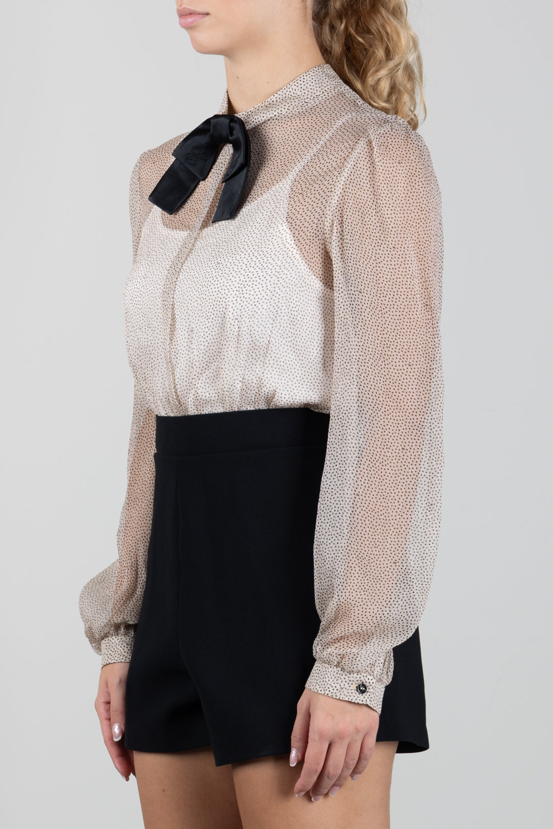 Elisabetta Franchi Bambina Camicia In Georgette con Micro Pois e Fiocco In Raso EFTA1210SE002.0121