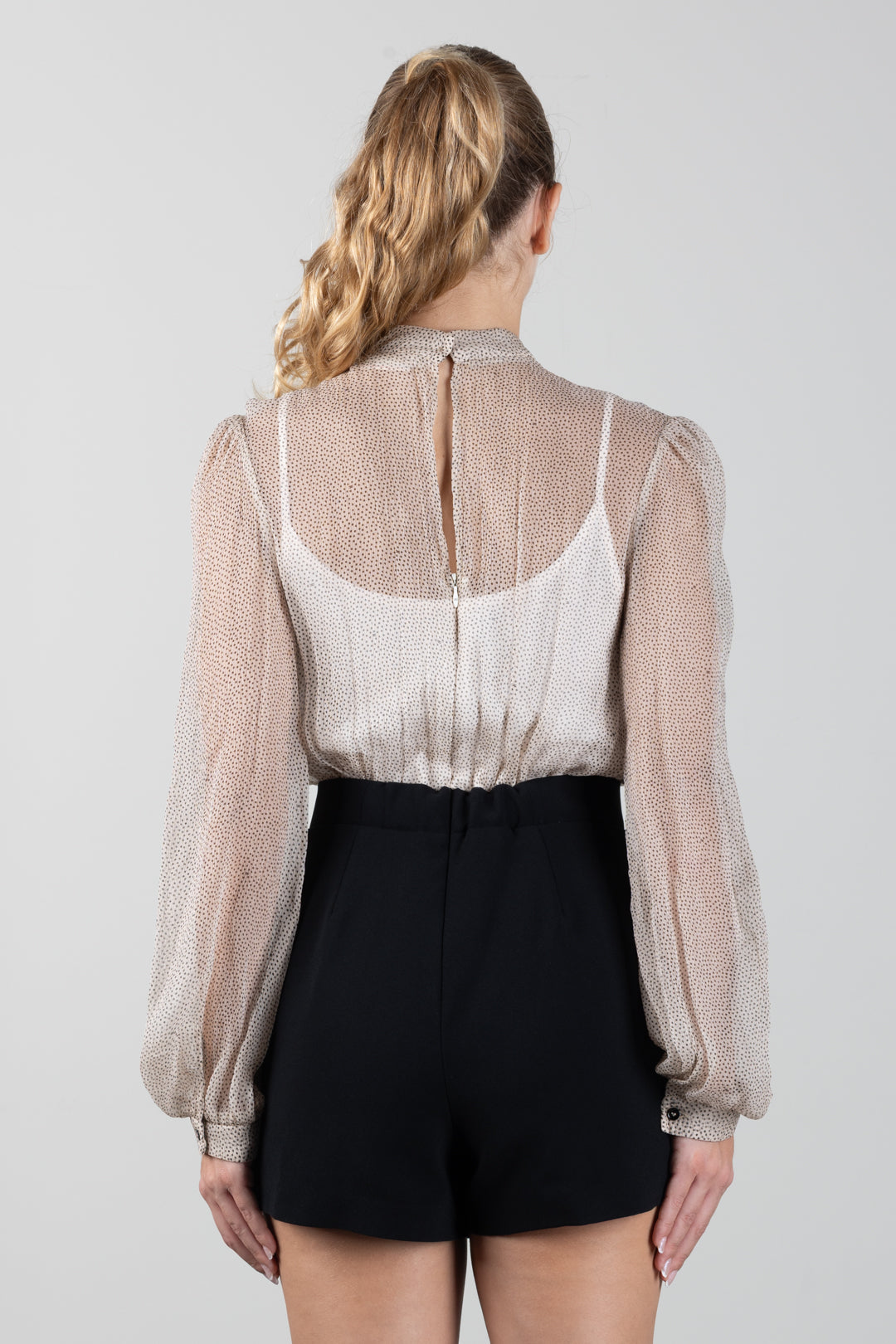 Elisabetta Franchi Bambina Camicia In Georgette con Micro Pois e Fiocco In Raso EFTA1210SE002.0121