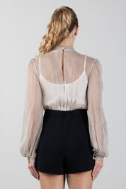 Elisabetta Franchi Bambina Camicia In Georgette con Micro Pois e Fiocco In Raso EFTA1210SE002.0121