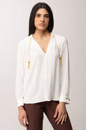 Elisabetta Franchi Camicia In Georgette con Nappine In Oro CA15962E2 AVORIO
