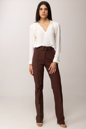 Elisabetta Franchi Camicia In Georgette con Nappine In Oro CA15962E2 AVORIO