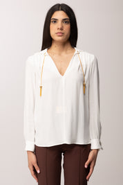 Elisabetta Franchi Camicia In Georgette con Nappine In Oro CA15962E2 AVORIO