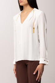 Elisabetta Franchi Camicia In Georgette con Nappine In Oro CA15962E2 AVORIO
