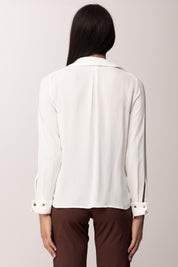 Elisabetta Franchi Camicia In Georgette con Nappine In Oro CA15962E2 AVORIO