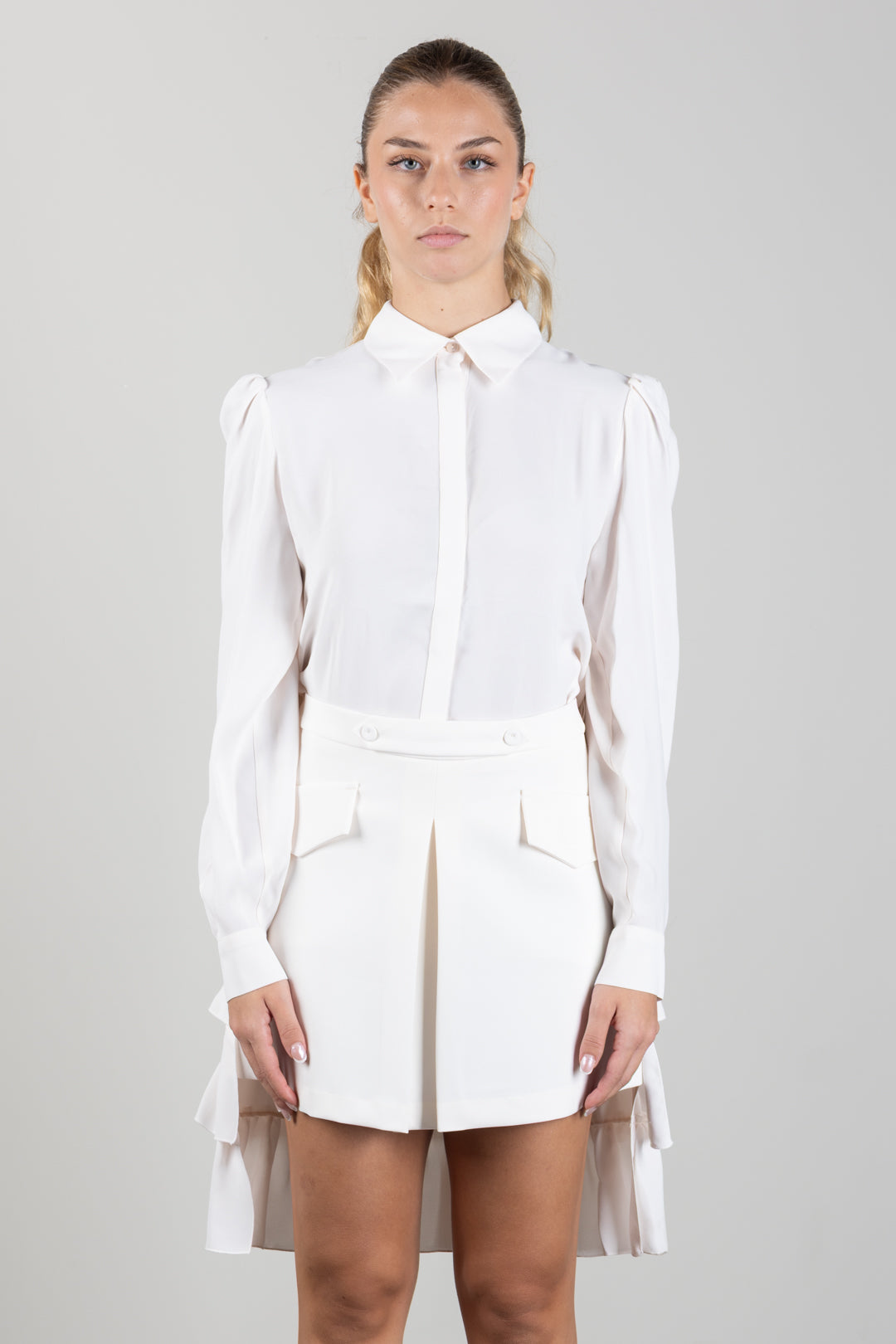 Elisabetta Franchi Bambina Camicia In Georgette con Pannello a Balze Sul Retro EFCA3070VI011.0004