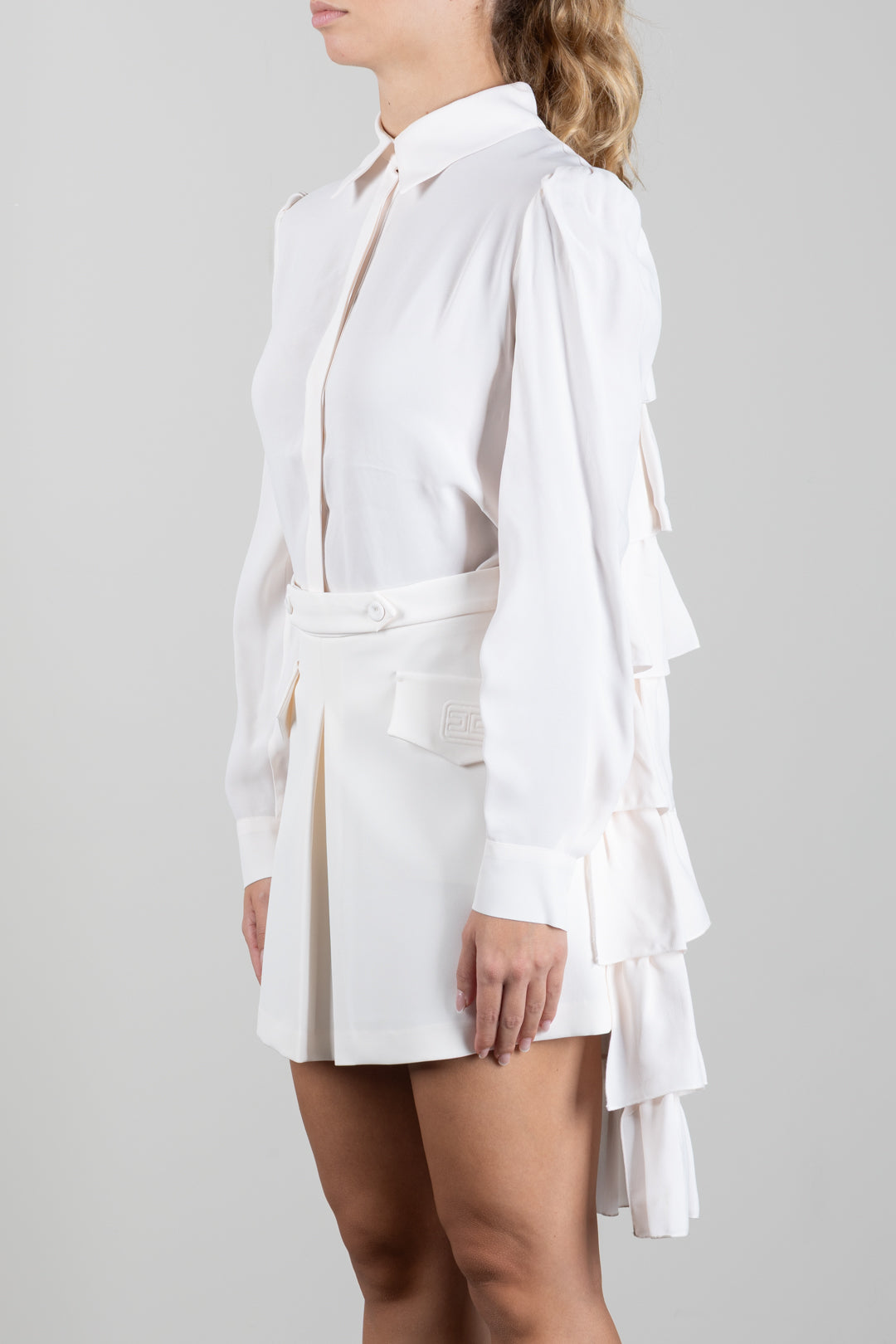 Elisabetta Franchi Bambina Camicia In Georgette con Pannello a Balze Sul Retro EFCA3070VI011.0004
