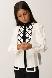 Elisabetta Franchi Bambina Camicia In Georgette con Plastron Fiocchi EFCA2690VI011 MILK/NERO