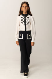 Elisabetta Franchi Bambina Camicia In Georgette con Plastron Fiocchi EFCA2690VI011 MILK/NERO