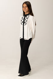 Elisabetta Franchi Bambina Camicia In Georgette con Plastron Fiocchi EFCA2690VI011 MILK/NERO