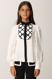 Elisabetta Franchi Bambina Camicia In Georgette con Plastron Fiocchi EFCA2690VI011 MILK/NERO