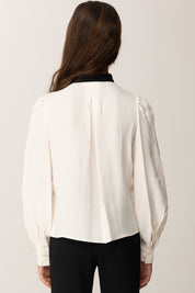 Elisabetta Franchi Bambina Camicia In Georgette con Plastron Fiocchi EFCA2690VI011 MILK/NERO