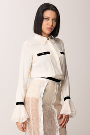 Elisabetta Franchi Camicia In Georgette con Polsi a Campanella CA13157E2 MILK/NERO