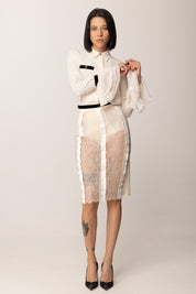 Elisabetta Franchi Camicia In Georgette con Polsi a Campanella CA13157E2 MILK/NERO