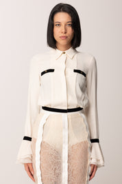 Elisabetta Franchi Camicia In Georgette con Polsi a Campanella CA13157E2 MILK/NERO