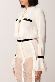 Elisabetta Franchi Camicia In Georgette con Polsi a Campanella CA13157E2 MILK/NERO