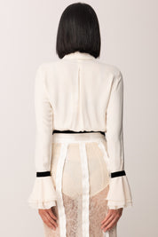 Elisabetta Franchi Camicia In Georgette con Polsi a Campanella CA13157E2 MILK/NERO