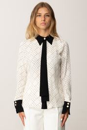 Elisabetta Franchi Camicia In Georgette con Stampa e Foulard CA10456E2 MILK/NERO