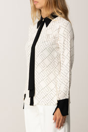 Elisabetta Franchi Camicia In Georgette con Stampa e Foulard CA10456E2 MILK/NERO