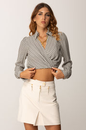 Elisabetta Franchi Camicia In Georgette con Stampa Geometrica CAS0256E2 MILK/NERO