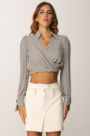 Elisabetta Franchi Camicia In Georgette con Stampa Geometrica CAS0256E2 MILK/NERO