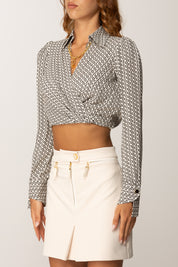 Elisabetta Franchi Camicia In Georgette con Stampa Geometrica CAS0256E2 MILK/NERO