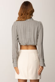 Elisabetta Franchi Camicia In Georgette con Stampa Geometrica CAS0256E2 MILK/NERO