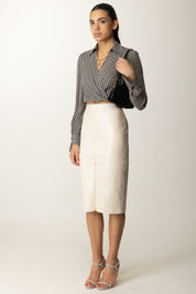 Elisabetta Franchi Camicia In Georgette con Stampa Geometrica CAS0256E2 NERO/MILK