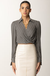 Elisabetta Franchi Camicia In Georgette con Stampa Geometrica CAS0256E2 NERO/MILK
