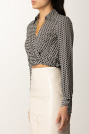 Elisabetta Franchi Camicia In Georgette con Stampa Geometrica CAS0256E2 NERO/MILK