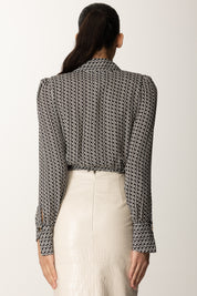Elisabetta Franchi Camicia In Georgette con Stampa Geometrica CAS0256E2 NERO/MILK