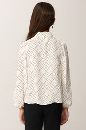 Elisabetta Franchi Bambina Camicia In Georgette con Stampa Logo EFCA2670VI040 MILK/NERO