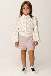 Elisabetta Franchi Bambina Camicia In Georgette con Stampa Logo Geometrico EGCA0480VI040 MILK/NERO