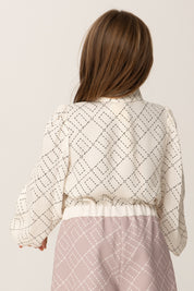 Elisabetta Franchi Bambina Camicia In Georgette con Stampa Logo Geometrico EGCA0480VI040 MILK/NERO